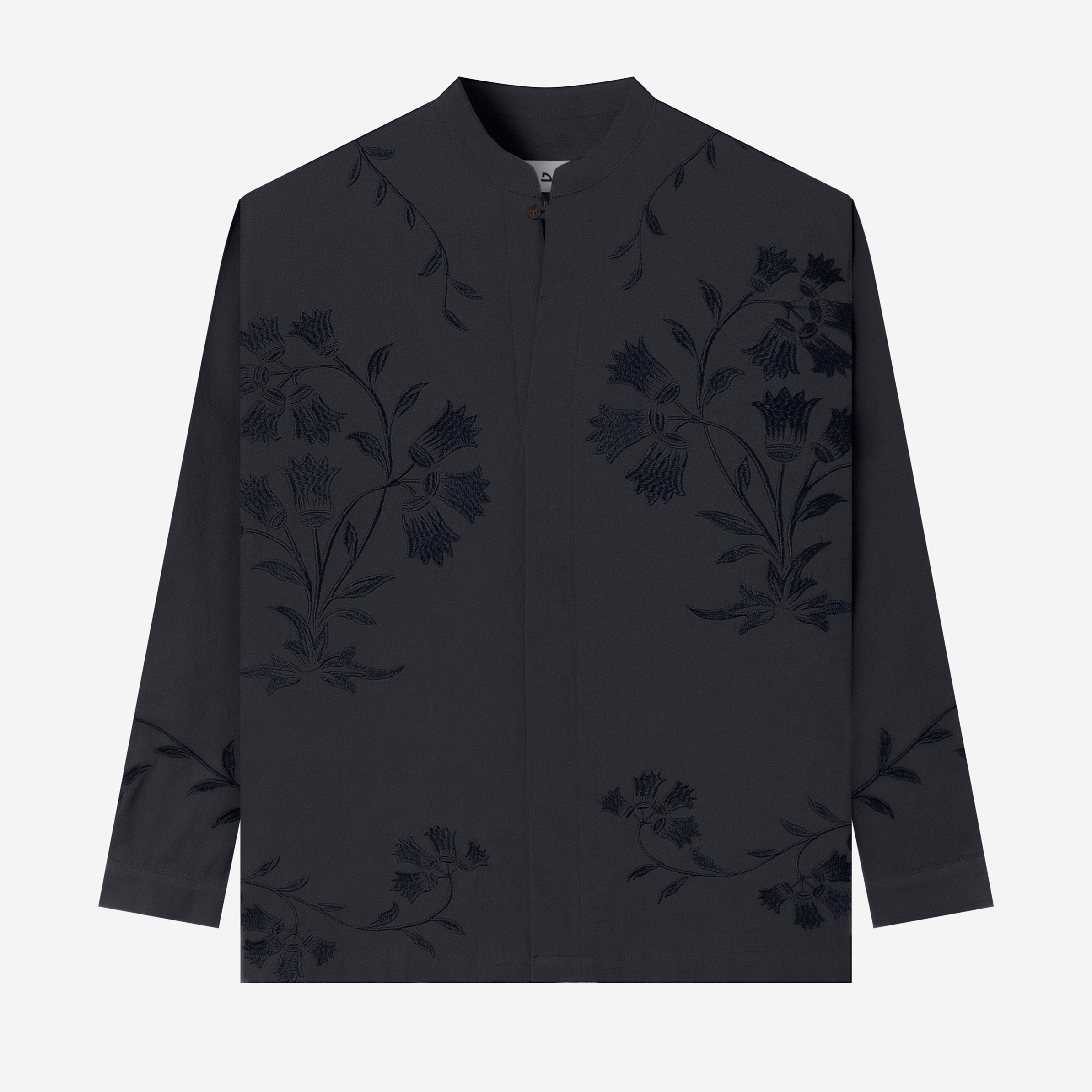 Daraa Long Sleeve Linen Shirt - Navy