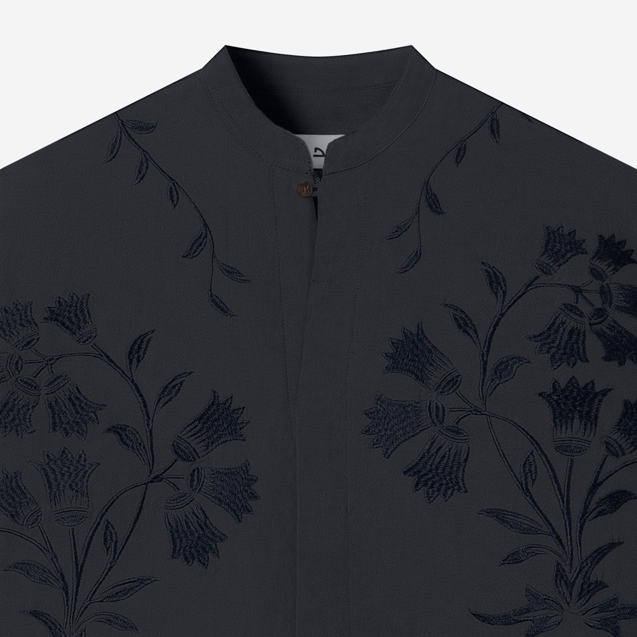 Daraa Long Sleeve Linen Shirt - Navy