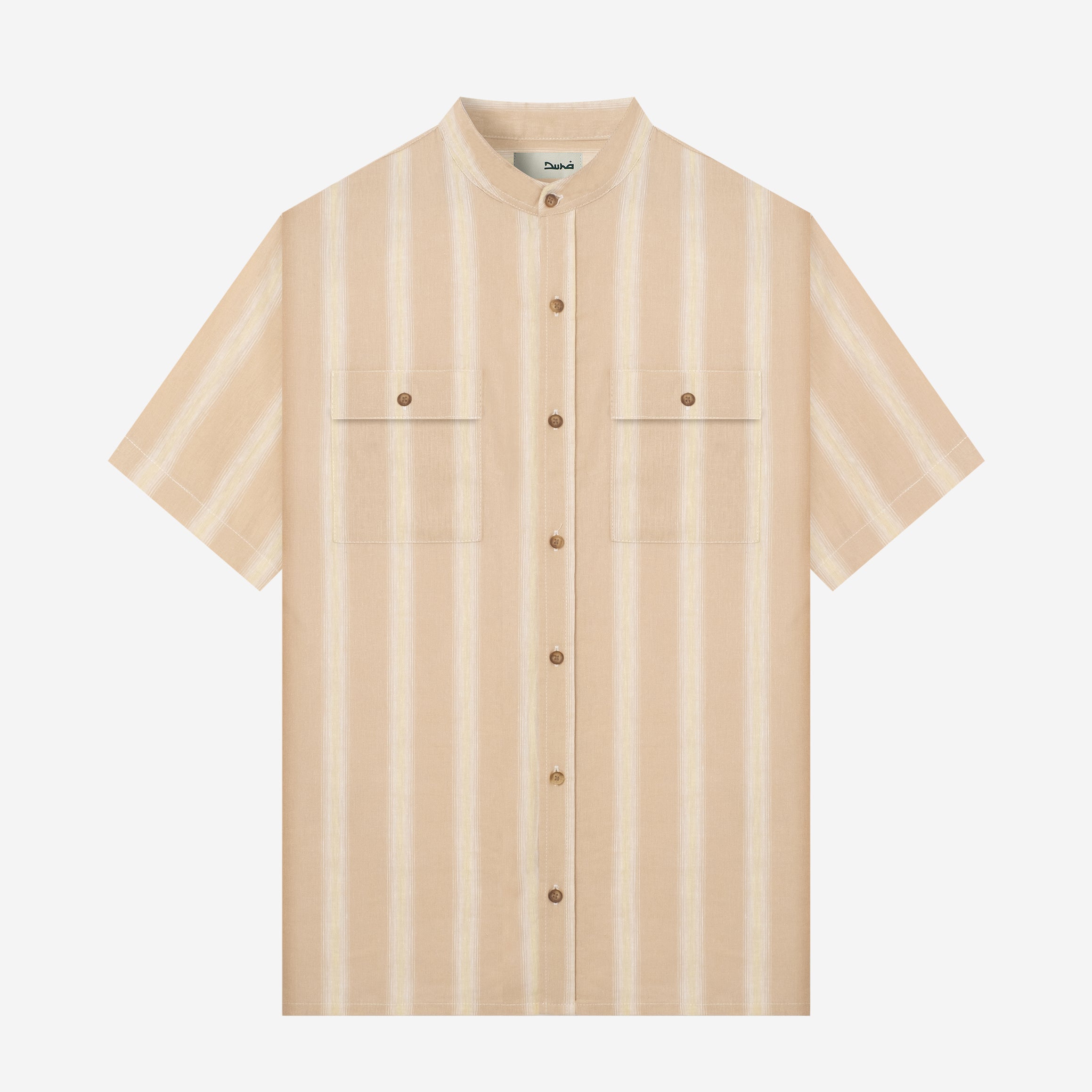 Sayf Short Sleeve Linen Stripes Shirt - Sand