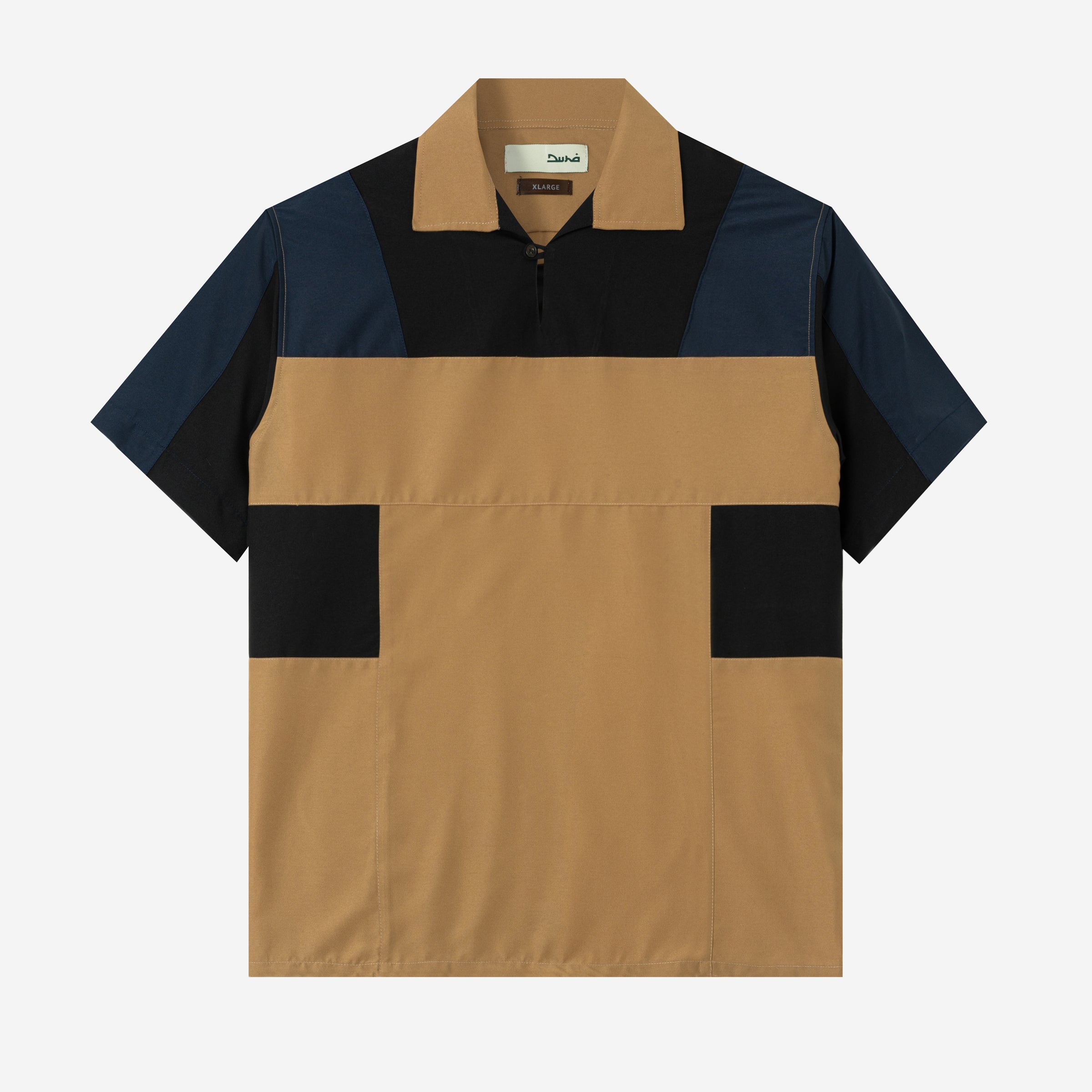Dhia Patchwork Shirt Short Sleeve - Khaki Navy
