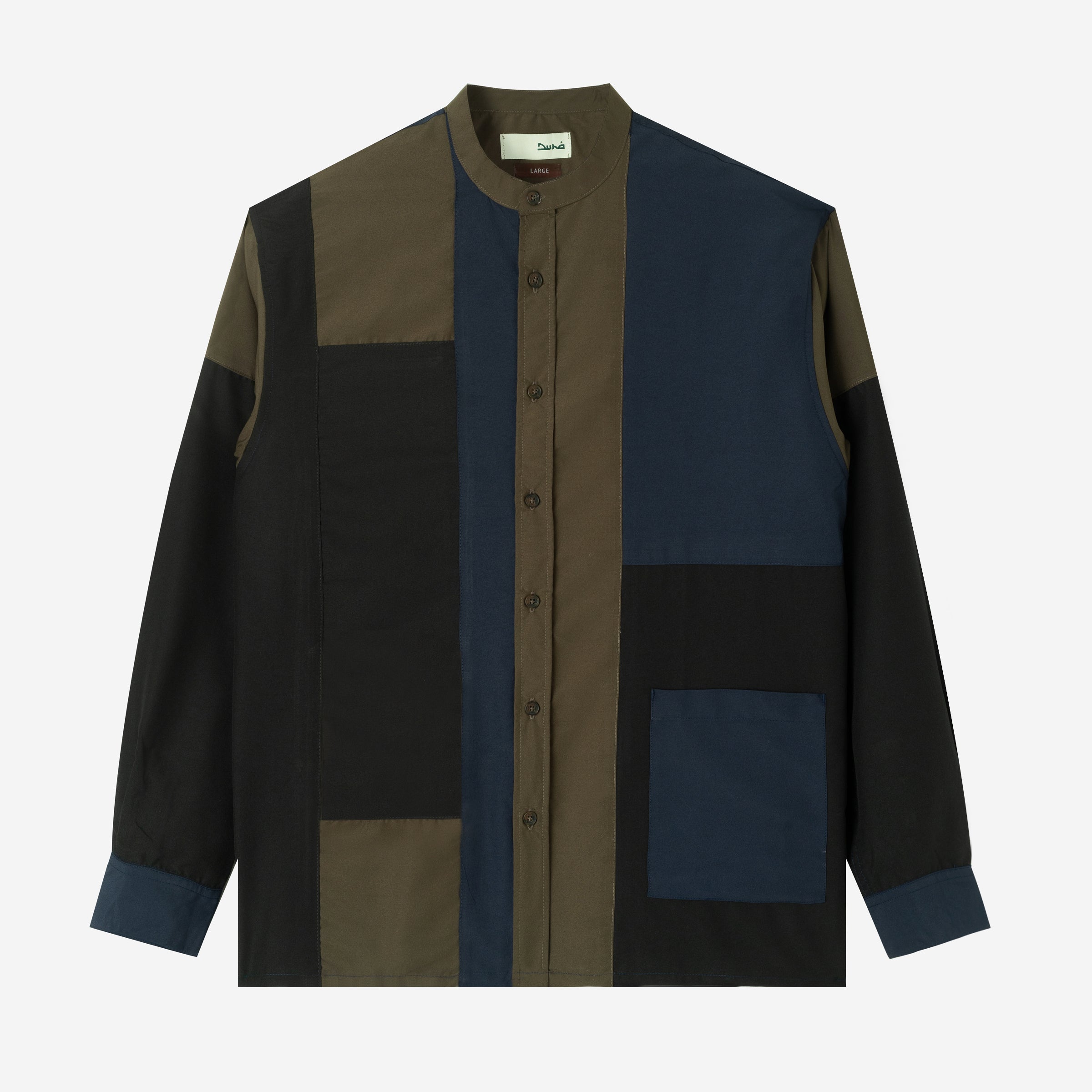 Ward Patchwork Shirt Long Sleeve - Siraj Olive
