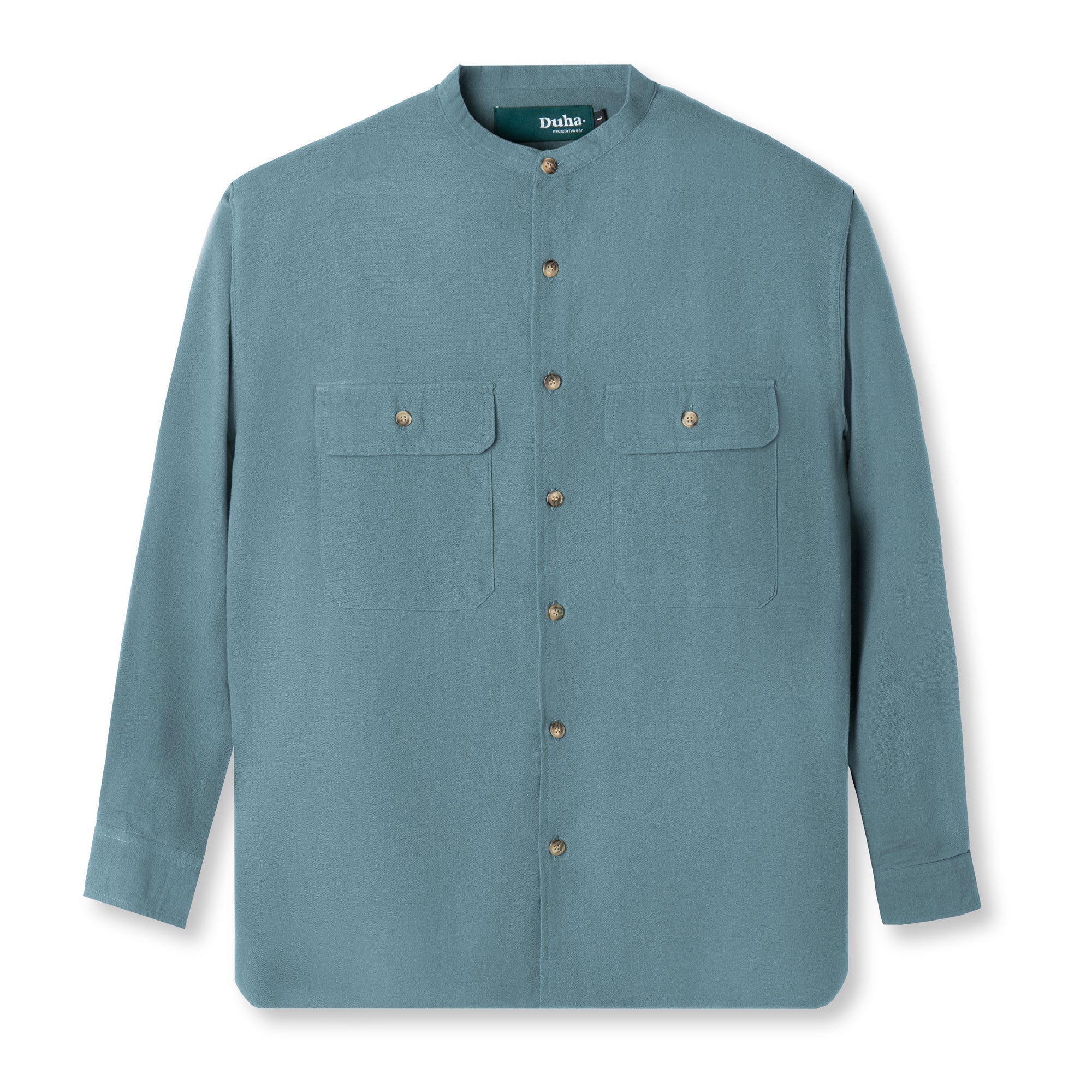 Rashed Long Sleeve Linen Shirt - Soft Blue