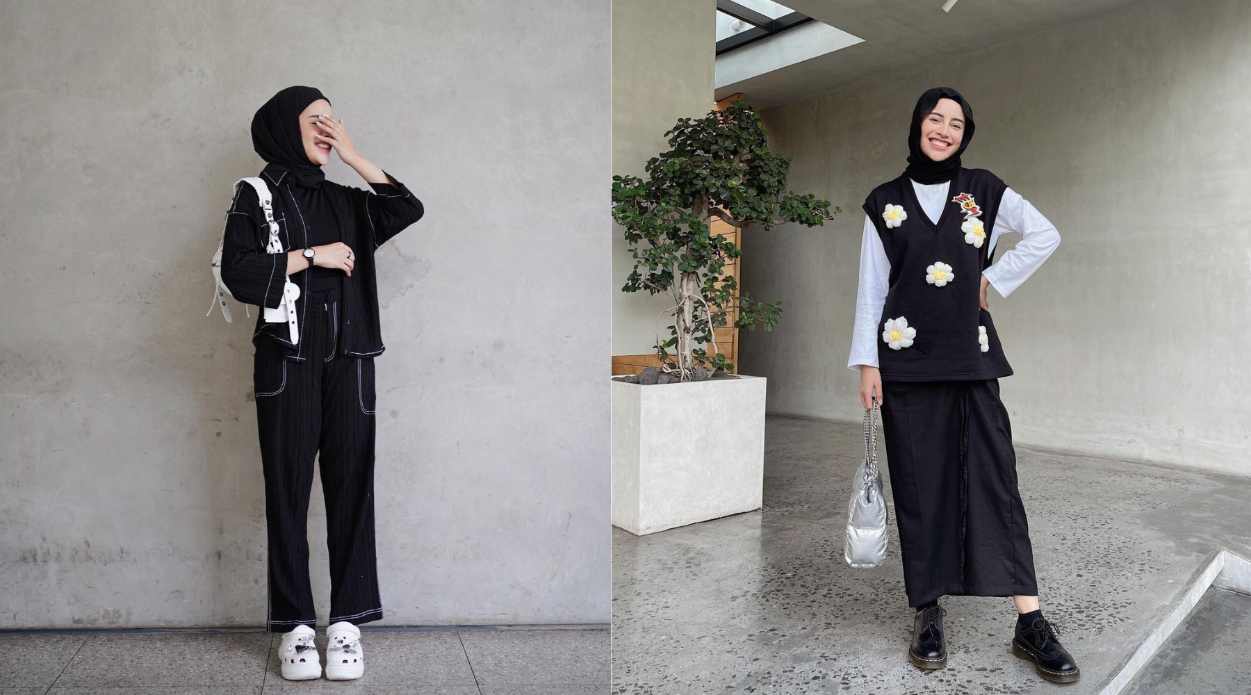 Style Hijab Outfit Black & White untuk Dipakai Bukber