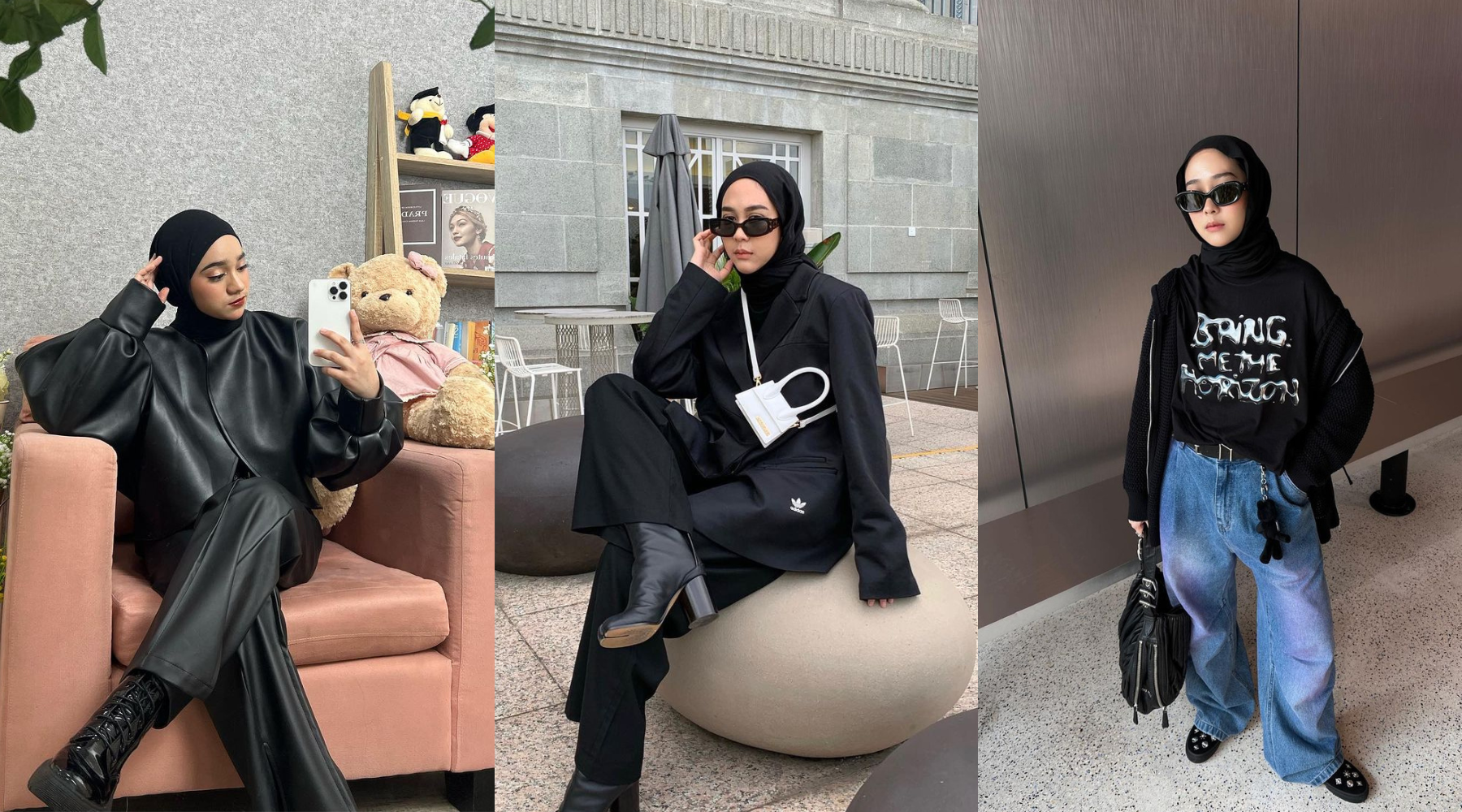 Ide OOTD Hijab Street Style Serba Hitam, Stylish Effortless!