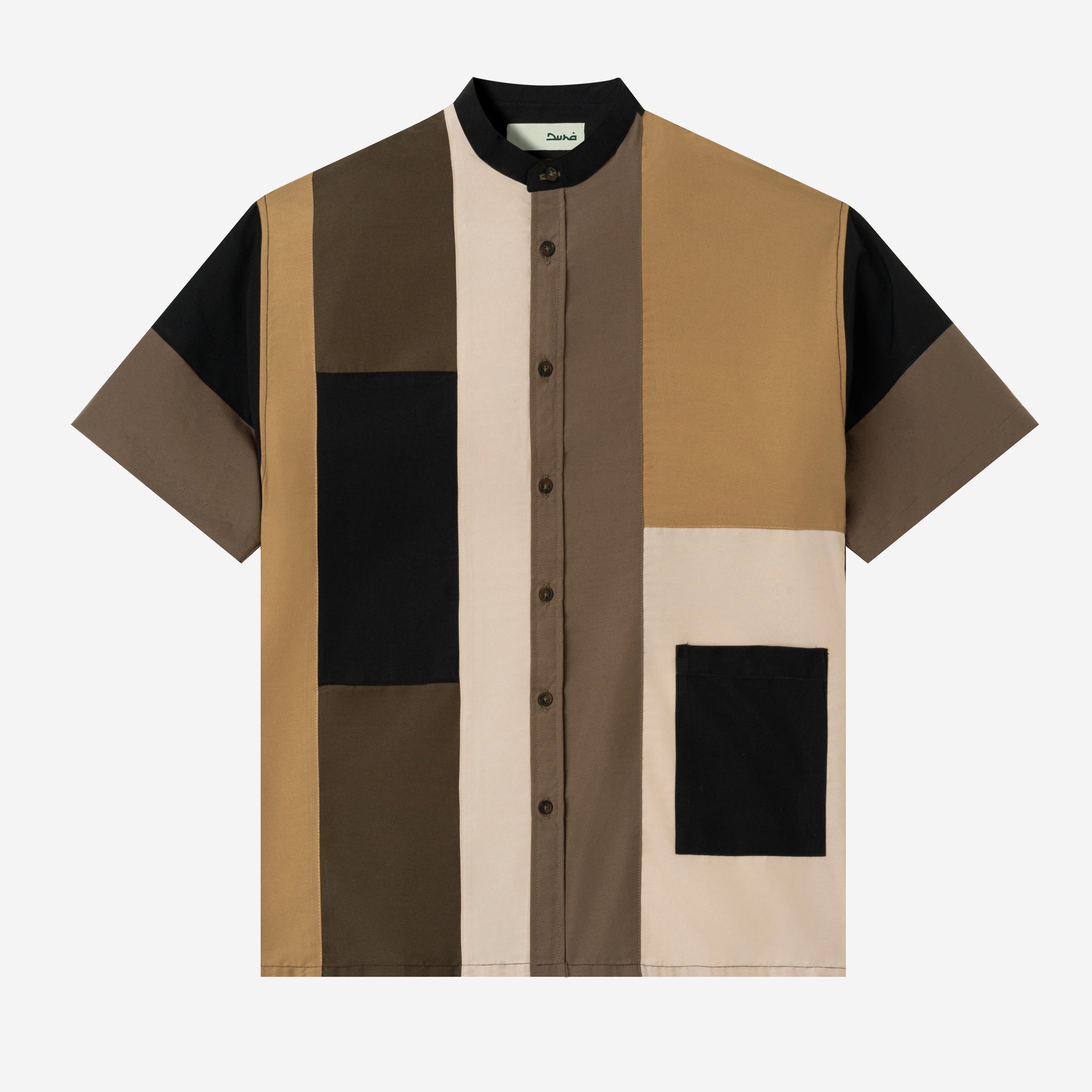 Ward Patchwork Shirt Short Sleeve - Black Khaki