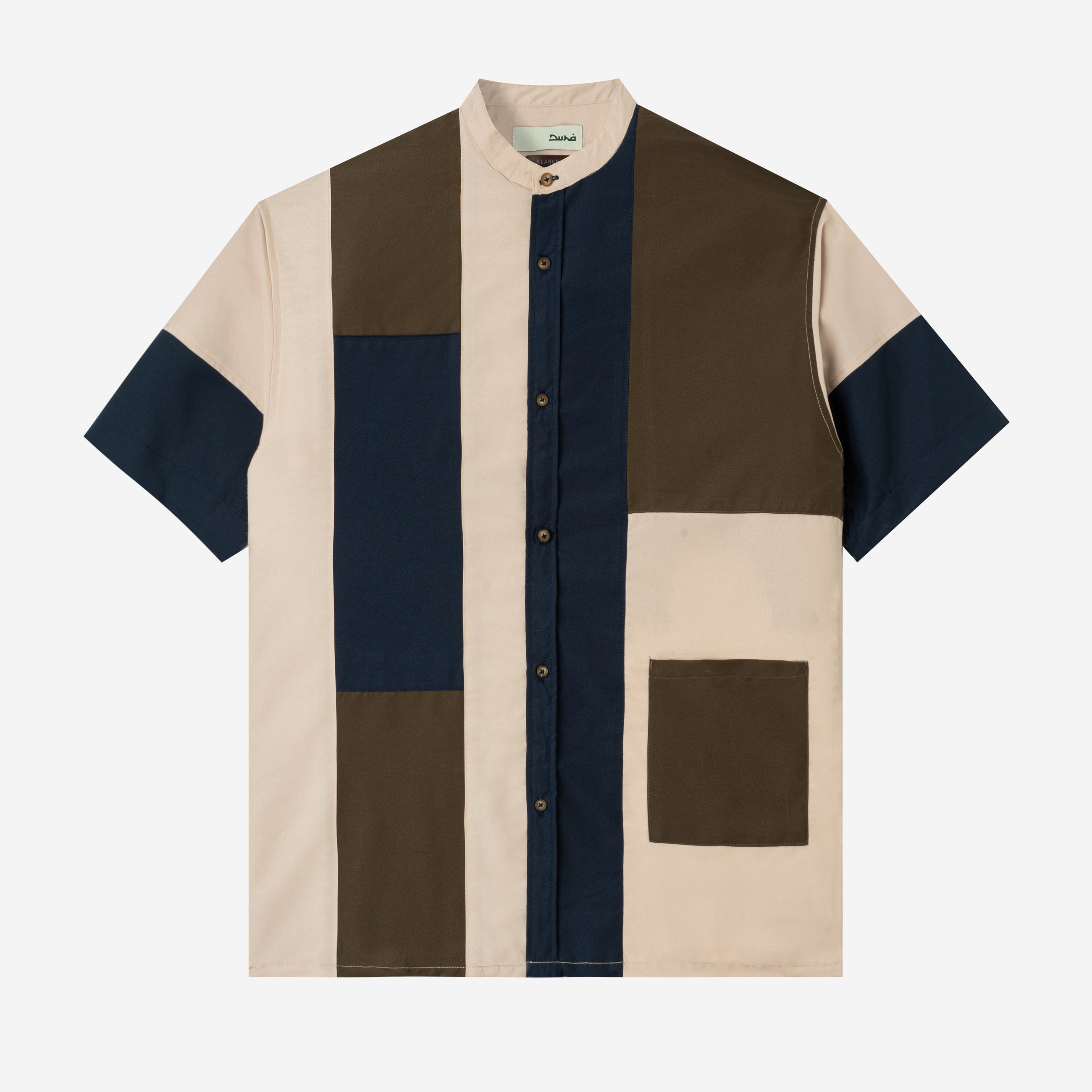 Ward Patchwork Shirt Short Sleeve - Navy Khaki