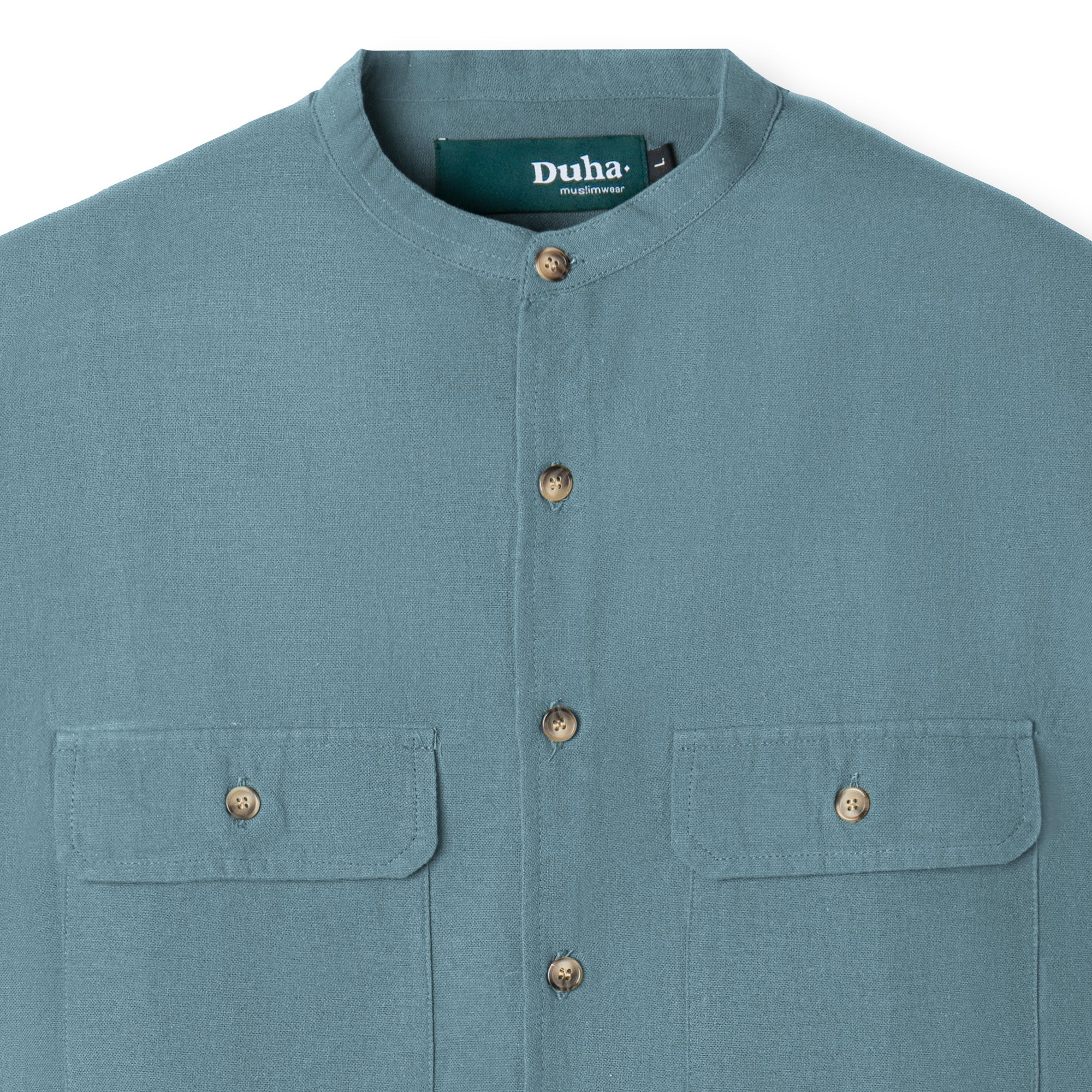 Rashed Long Sleeve Linen Shirt - Soft Blue